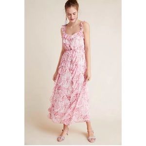 NWOT Gal Meets Glam For Anthropologie Cheryl Ruffled Floral Pink Maxi Dress, 8